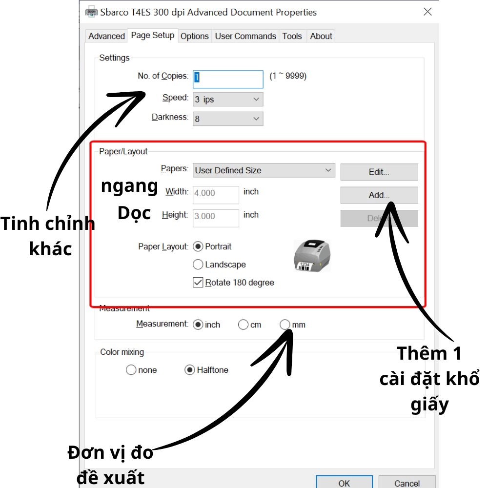 Chỉnh kích thước giấy trong driver máy in